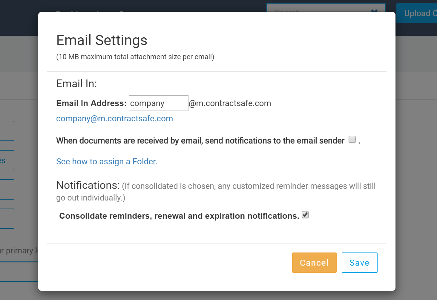 How do I change the email address I send my contracts to for uploading?